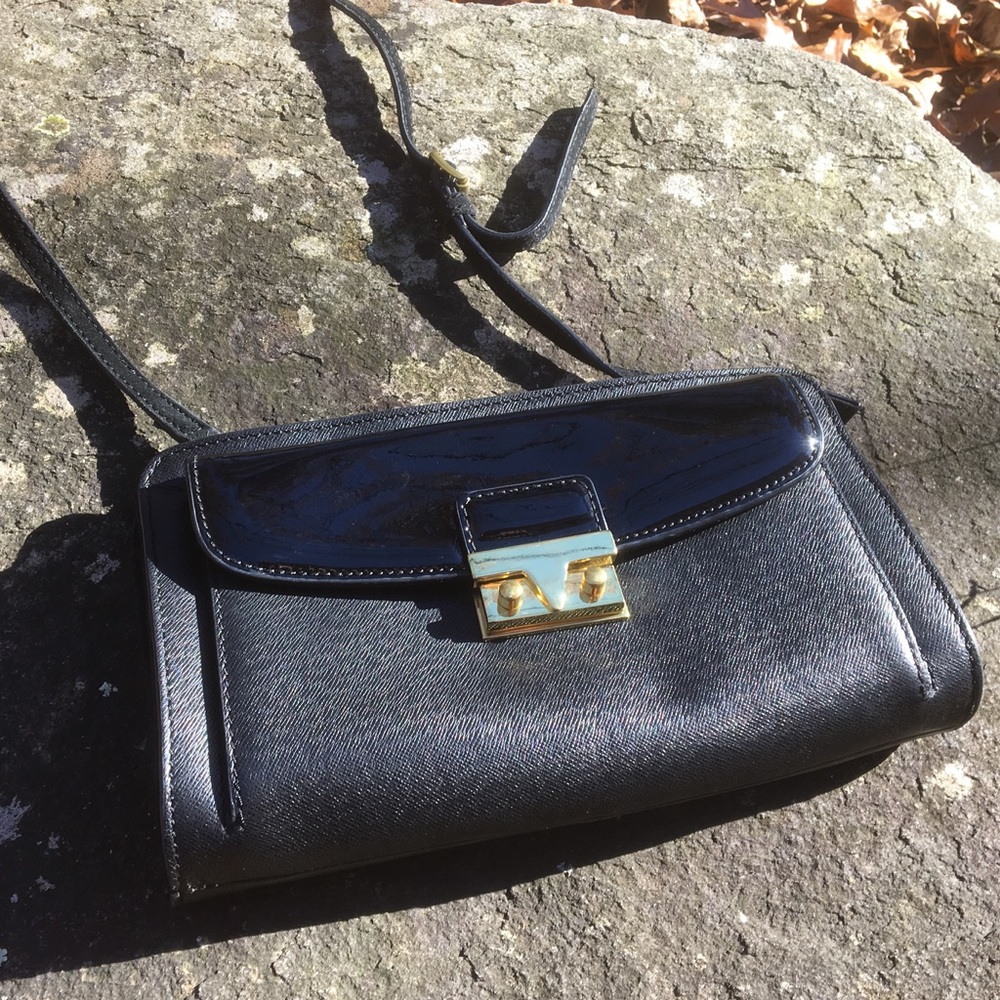 J Crew textured leather and patent cross-body
